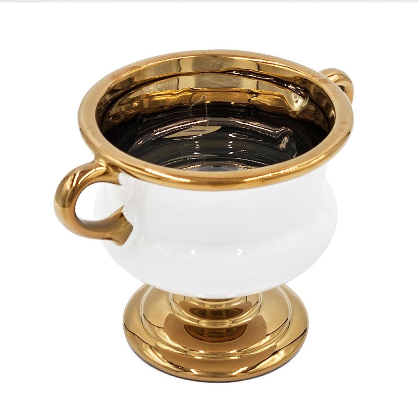 6" White And Gold Amphora Ceramic Table Vase-3