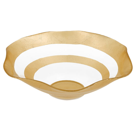 9" Clear and Gold Glass Round Ruffle Centerpiece Bowl-1