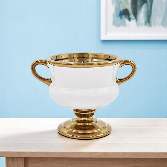 6" White And Gold Amphora Ceramic Table Vase-0