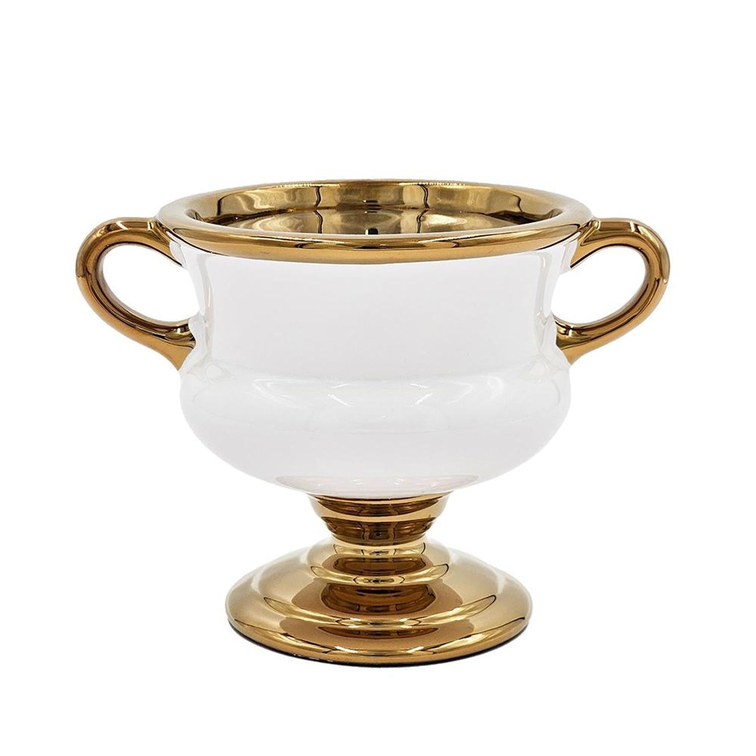 6" White And Gold Amphora Ceramic Table Vase-1