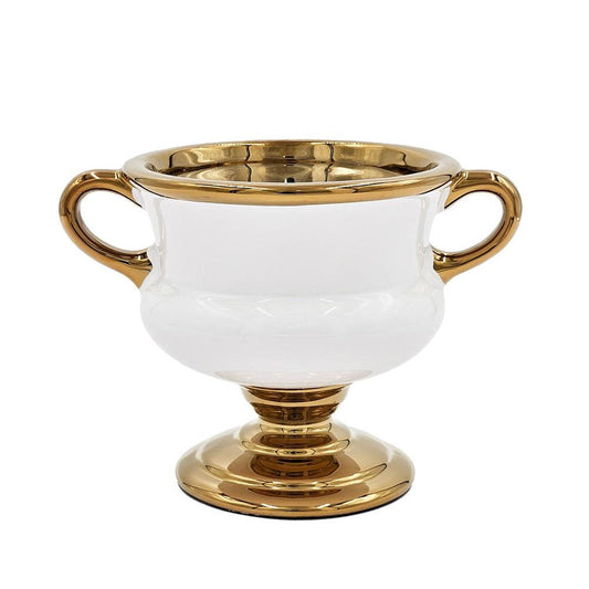 6" White And Gold Amphora Ceramic Table Vase-1