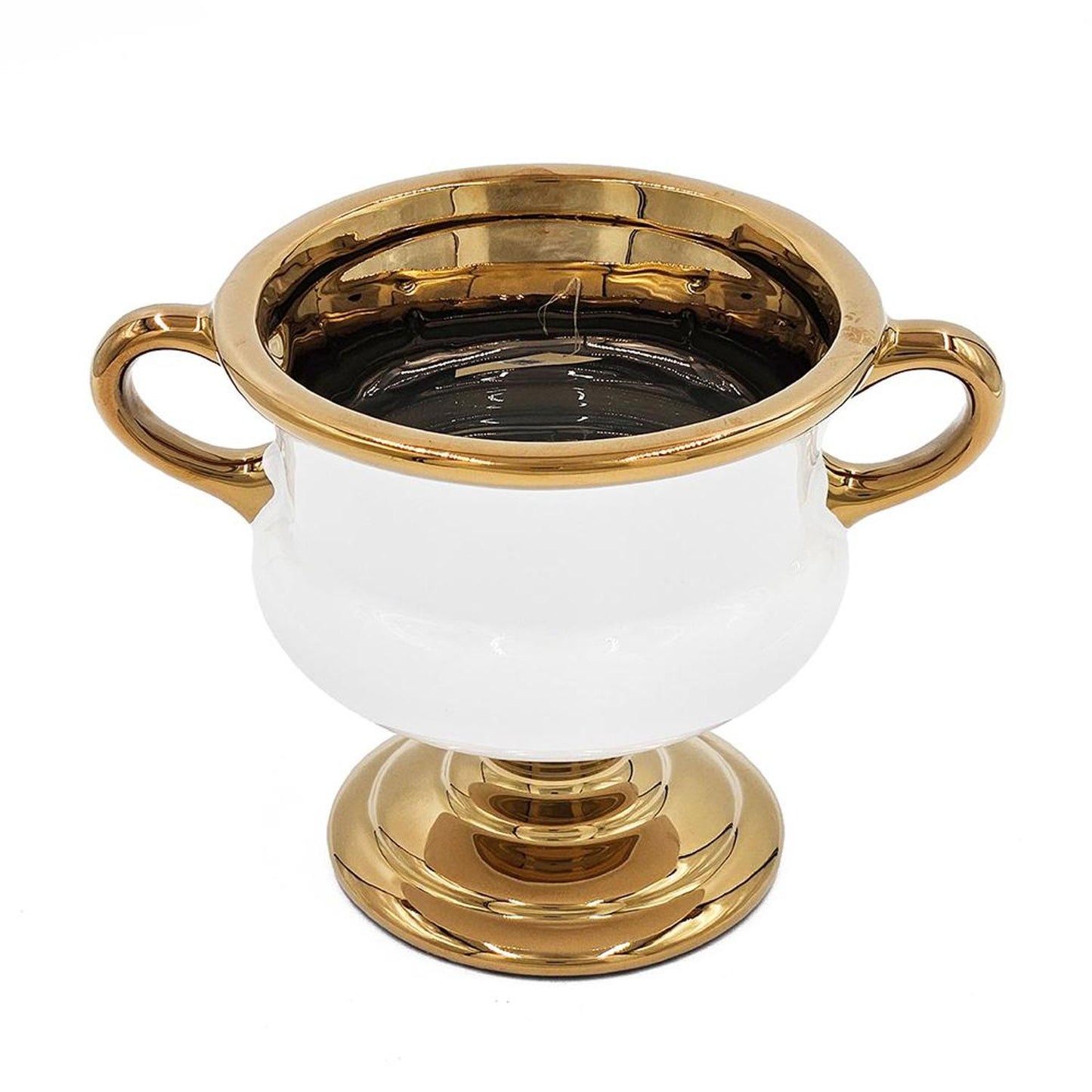 6" White And Gold Amphora Ceramic Table Vase-2